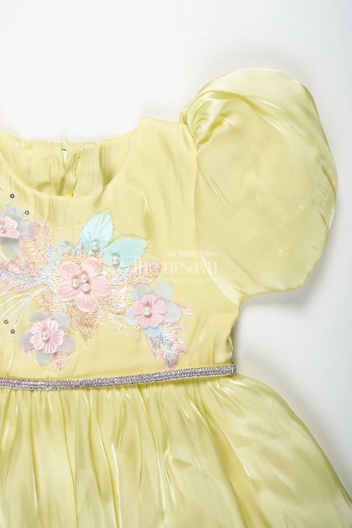Party Frock For Baby Girls With Embroidery And Puff Sleeves