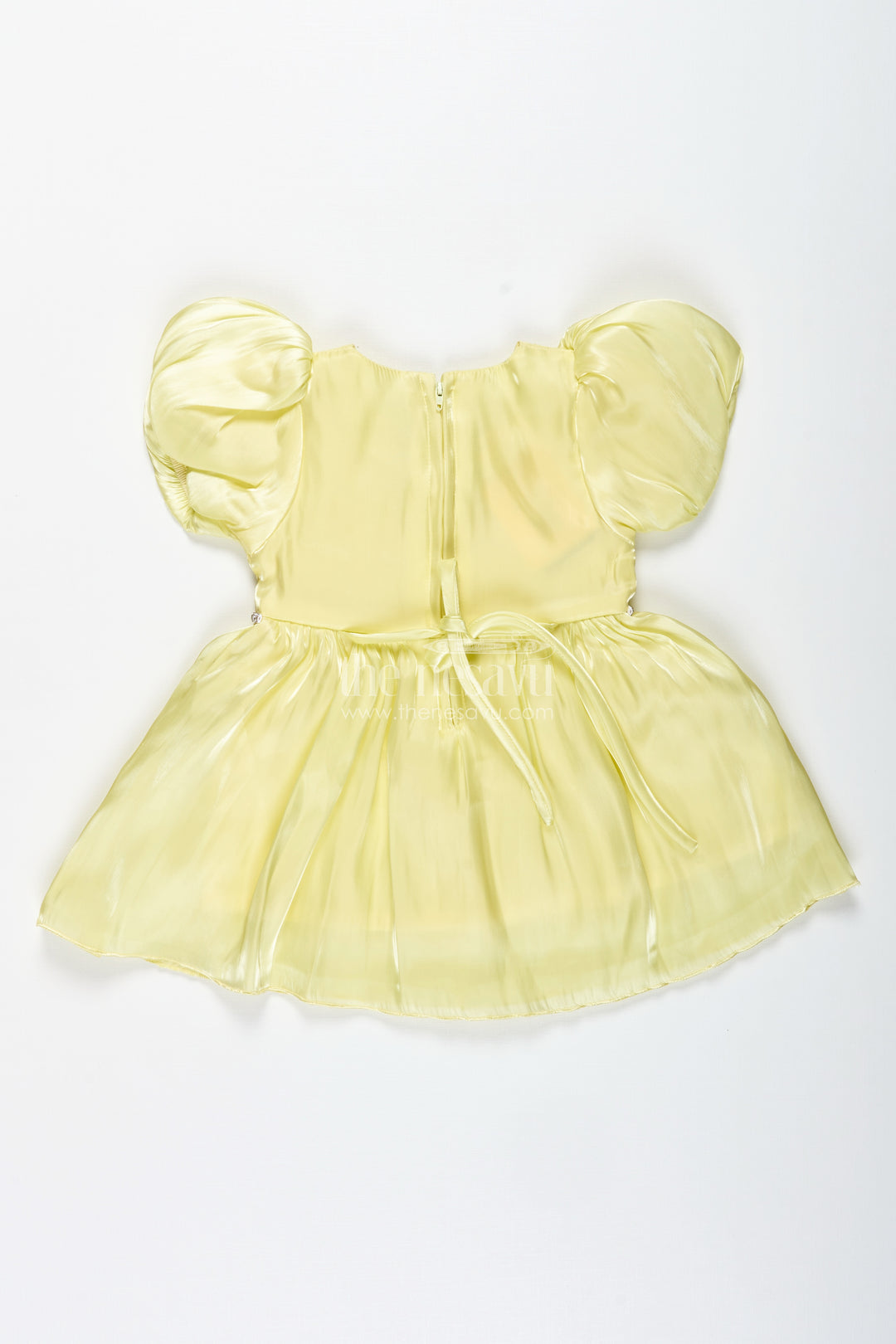 Party Frock For Baby Girls With Embroidery And Puff Sleeves