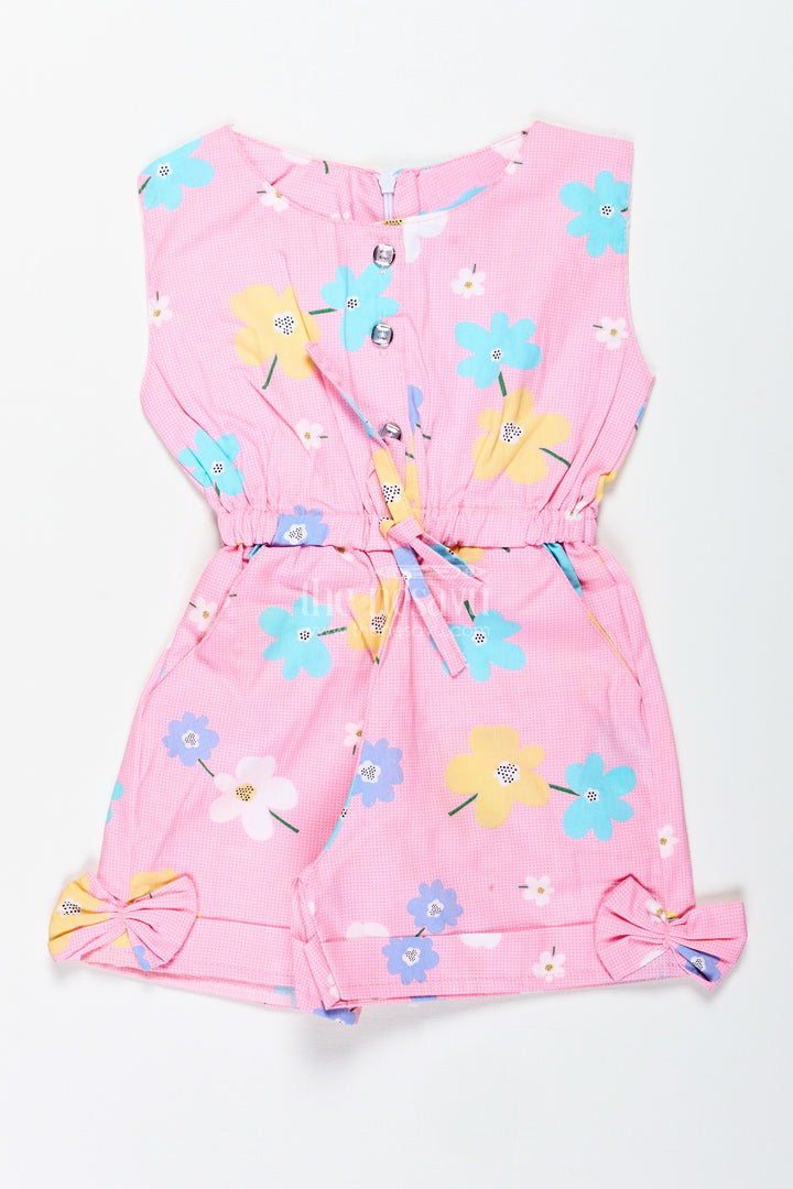 Girls Cotton Jumpsuit With Floral Prints And Bow Headband For Summer Playdates