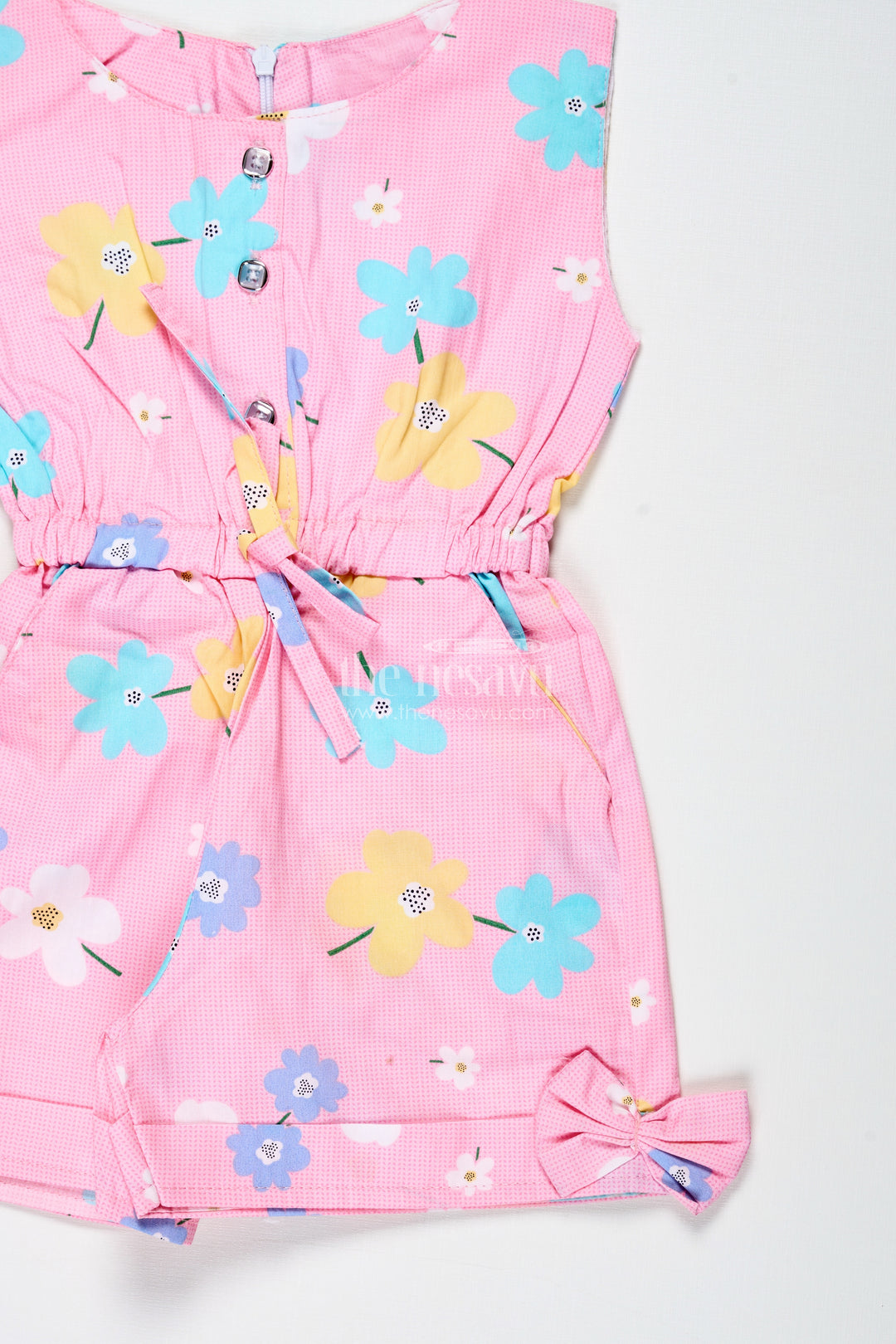Girls Cotton Jumpsuit With Floral Prints And Bow Headband For Summer Playdates