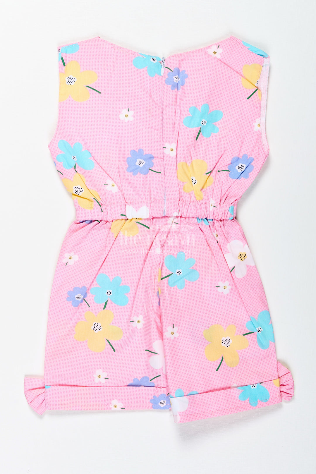 Girls Cotton Jumpsuit With Floral Prints And Bow Headband For Summer Playdates