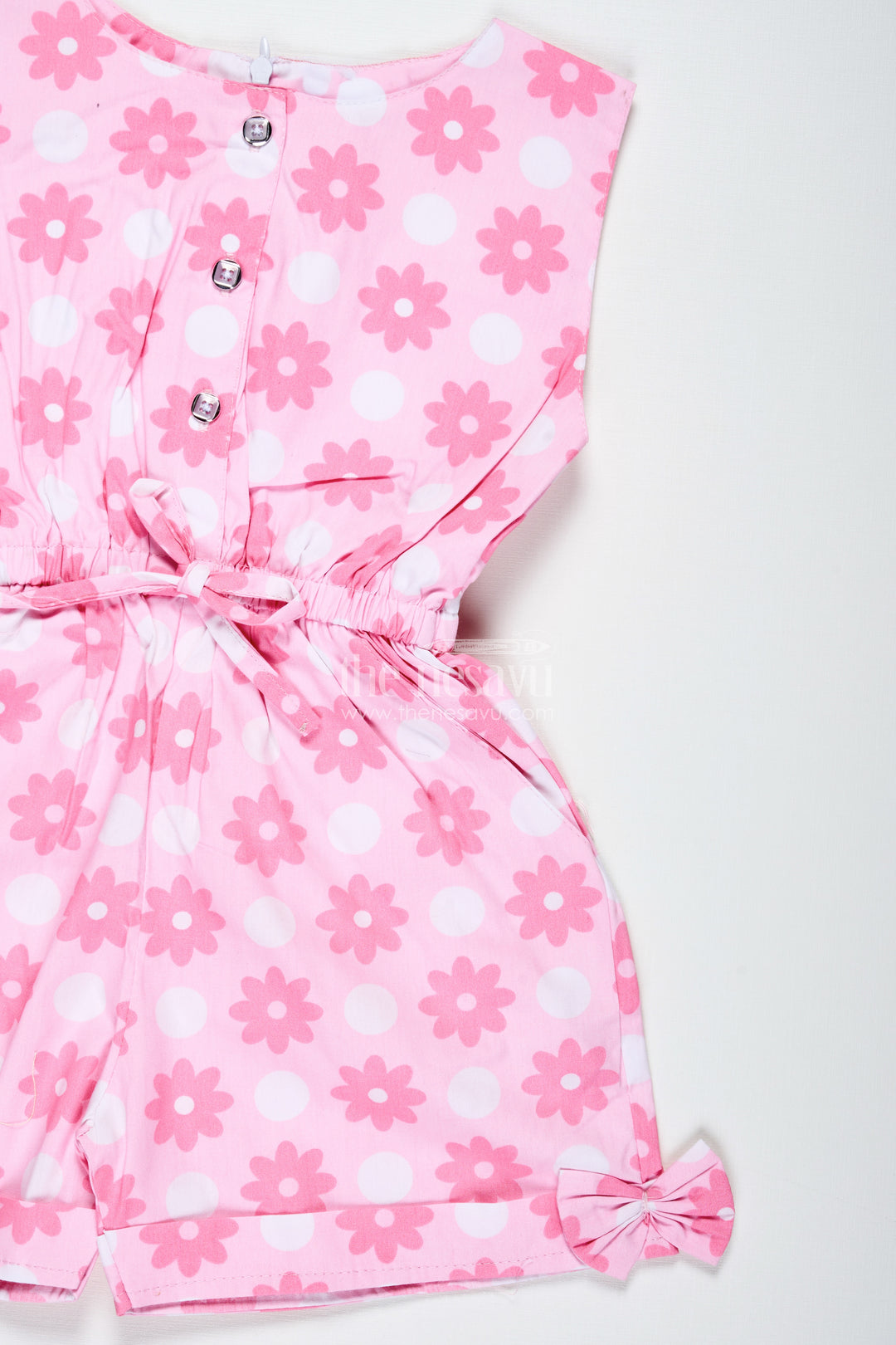 Girls Pink Jumpsuit With Daisy Print And Headband For Everyday Fun