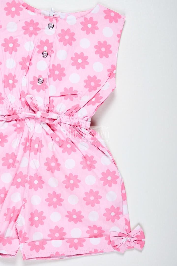 Girls Pink Jumpsuit With Daisy Print And Headband For Everyday Fun