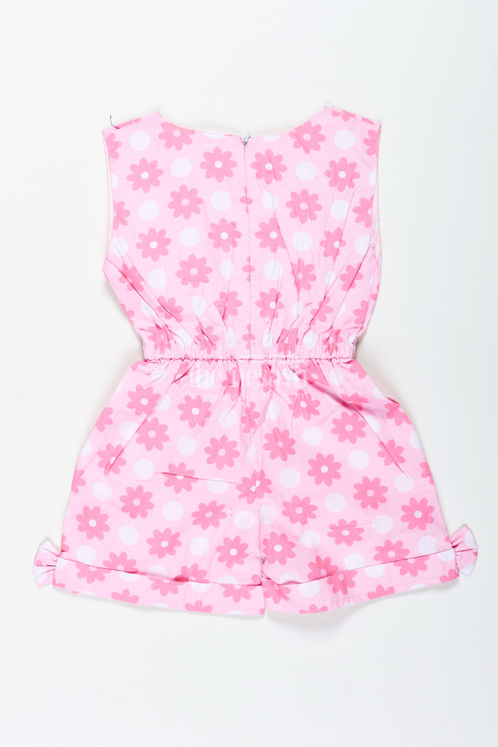 Girls Pink Jumpsuit With Daisy Print And Headband For Everyday Fun