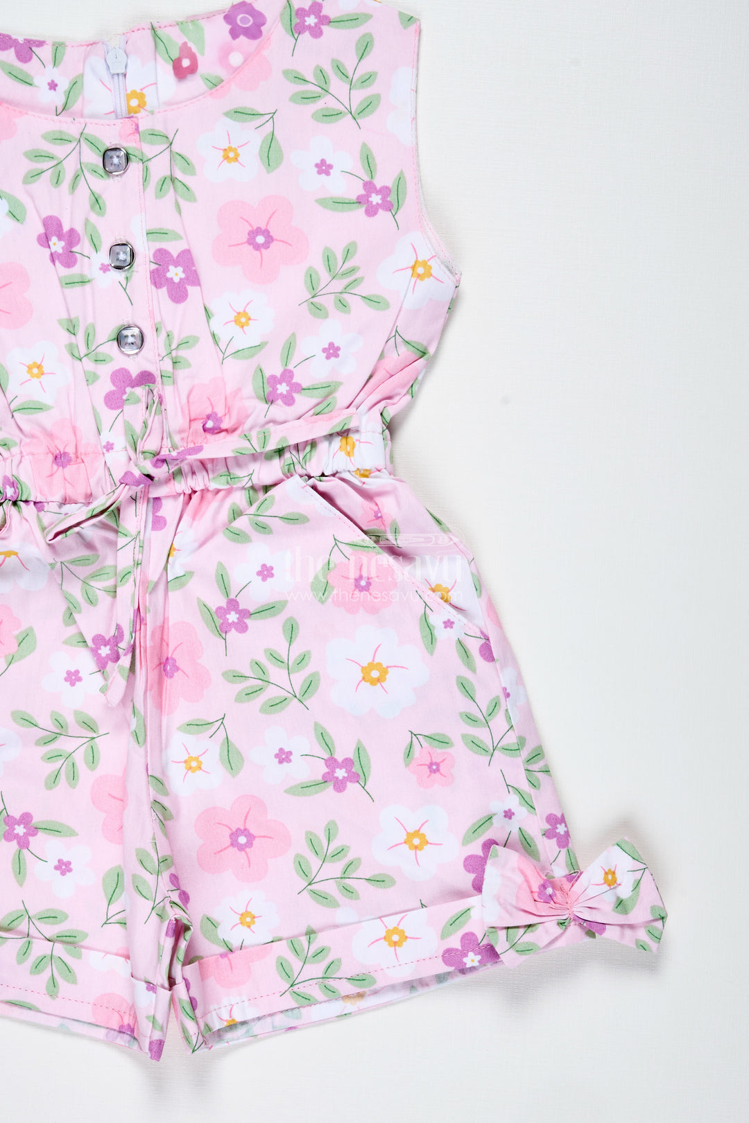Girls Floral Cotton Jumpsuit In Pastel Tones With Headband For Vacation Days