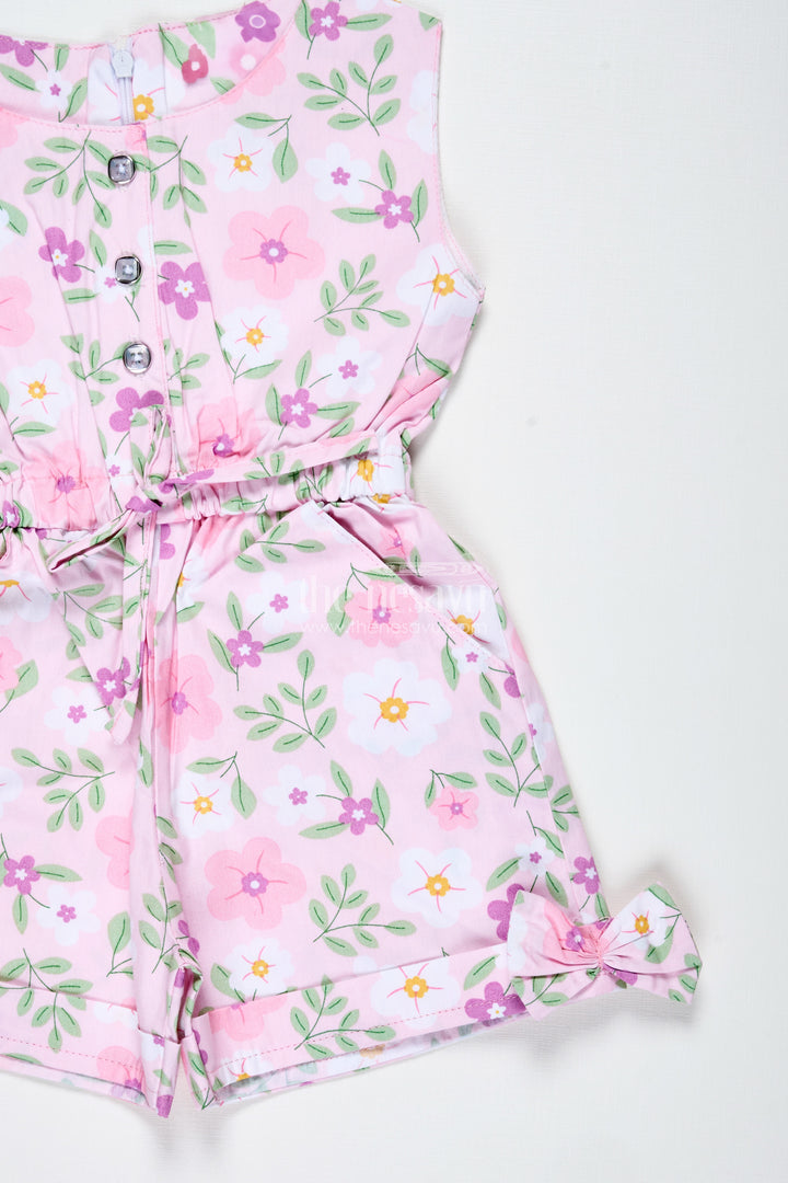 Girls Floral Cotton Jumpsuit In Pastel Tones With Headband For Vacation Days