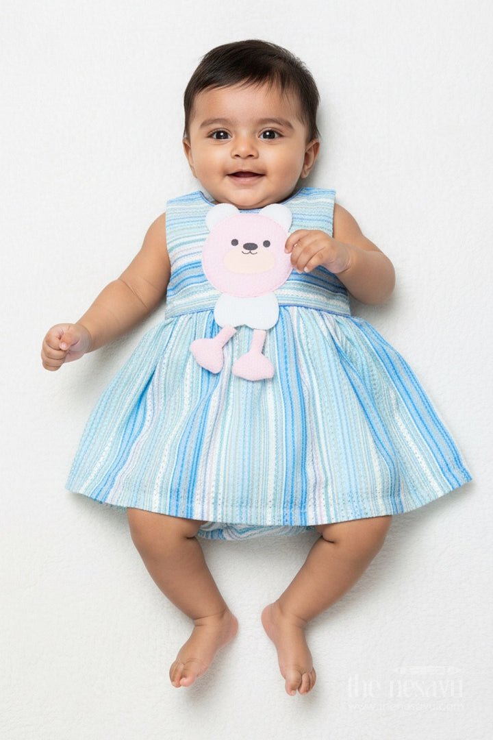 Baby Girl Cotton Frock with Soft Stripes and Plush Toy Detail