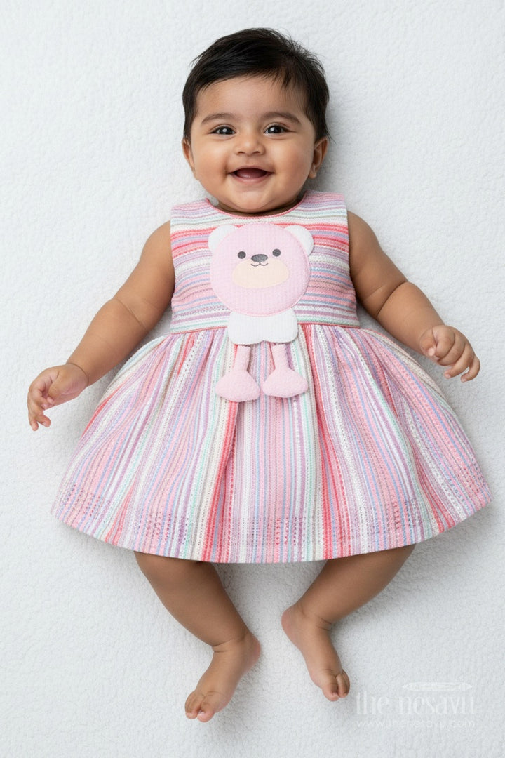 Baby Cotton Frock with Toy Patch Soft and Playful Striped Design