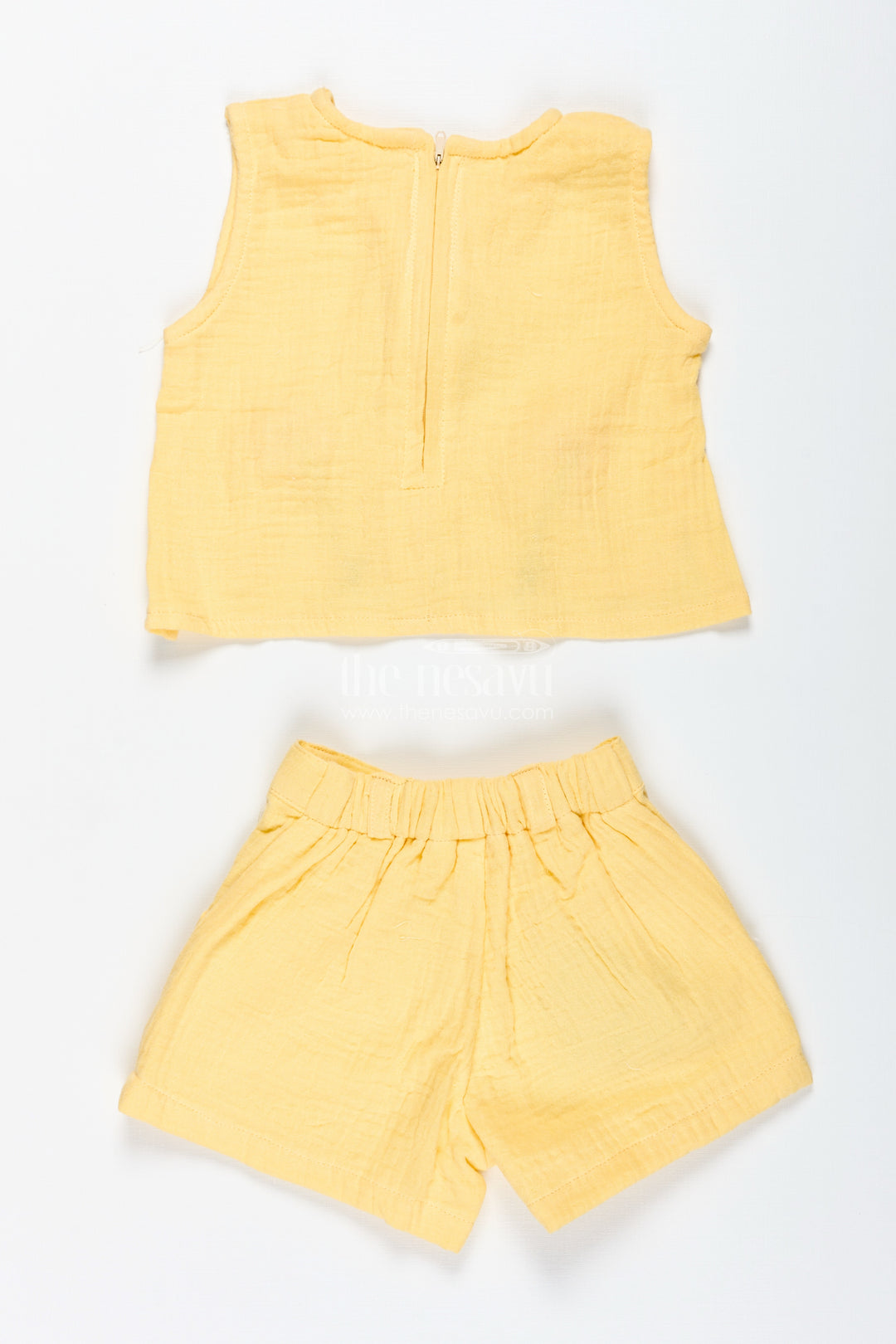 Baby Girl Yellow Muslin Set With Floral Embellishment For Sunny Days