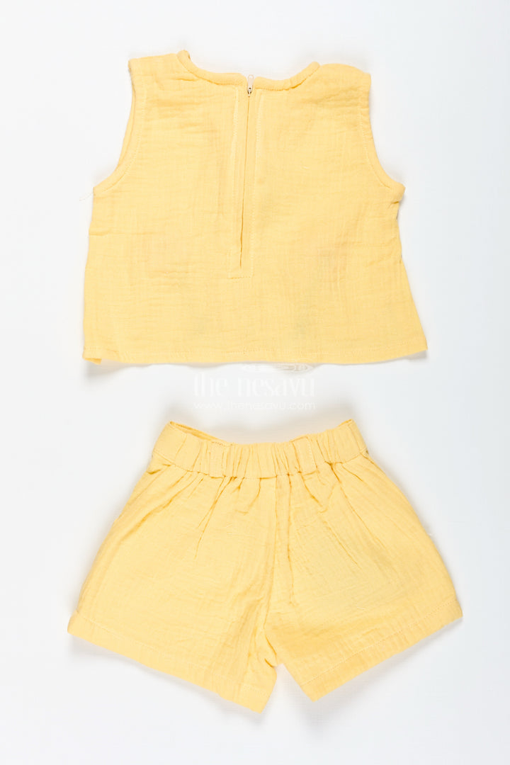 Baby Girl Yellow Muslin Set With Floral Embellishment For Sunny Days