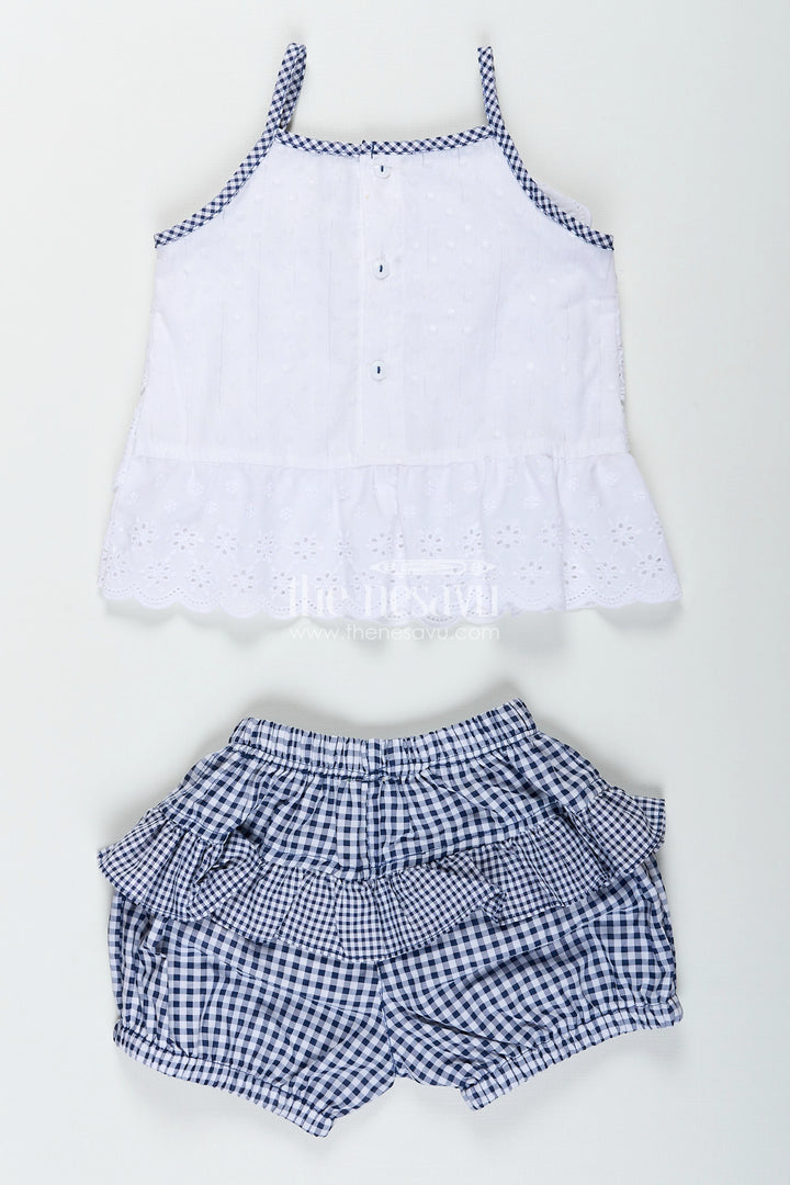 Baby girl frock with navy gingham shorts and bow detailing