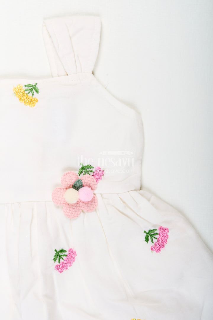 Baby girl white cotton frock with floral embroidery for casual outings