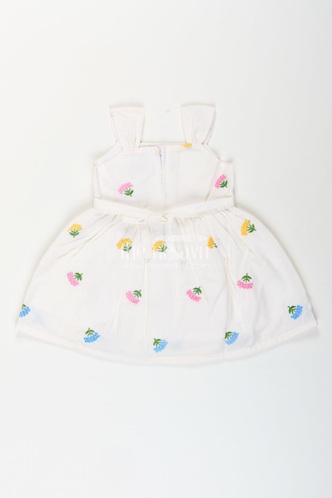 Baby girl white cotton frock with floral embroidery for casual outings
