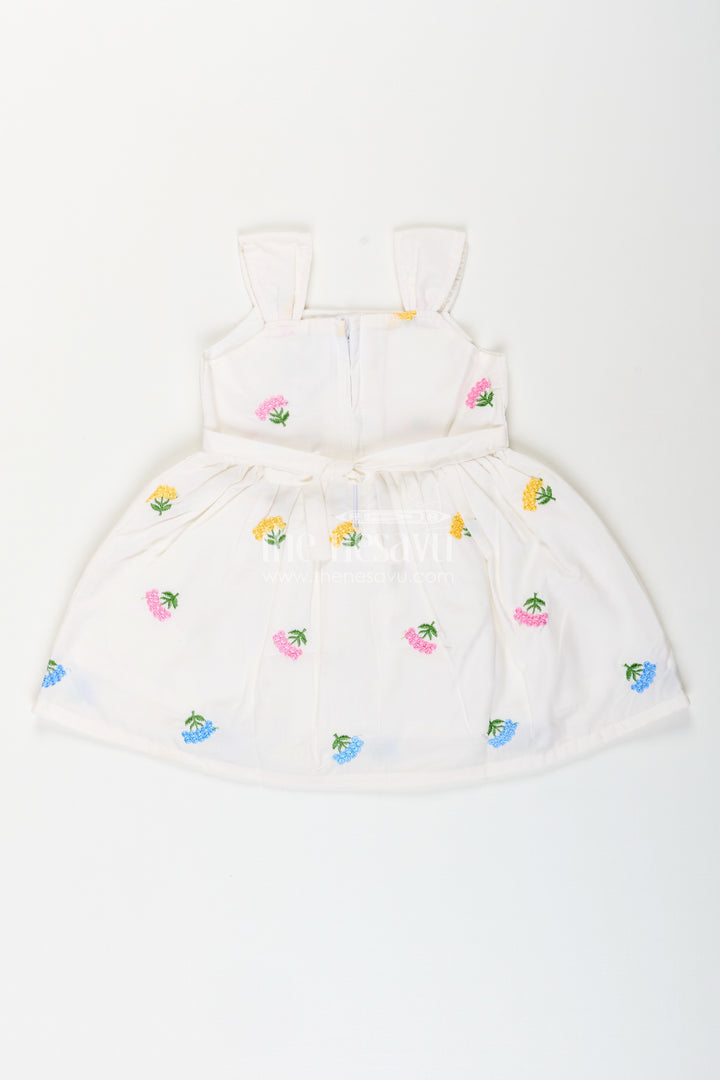 Baby girl white cotton frock with floral embroidery for casual outings