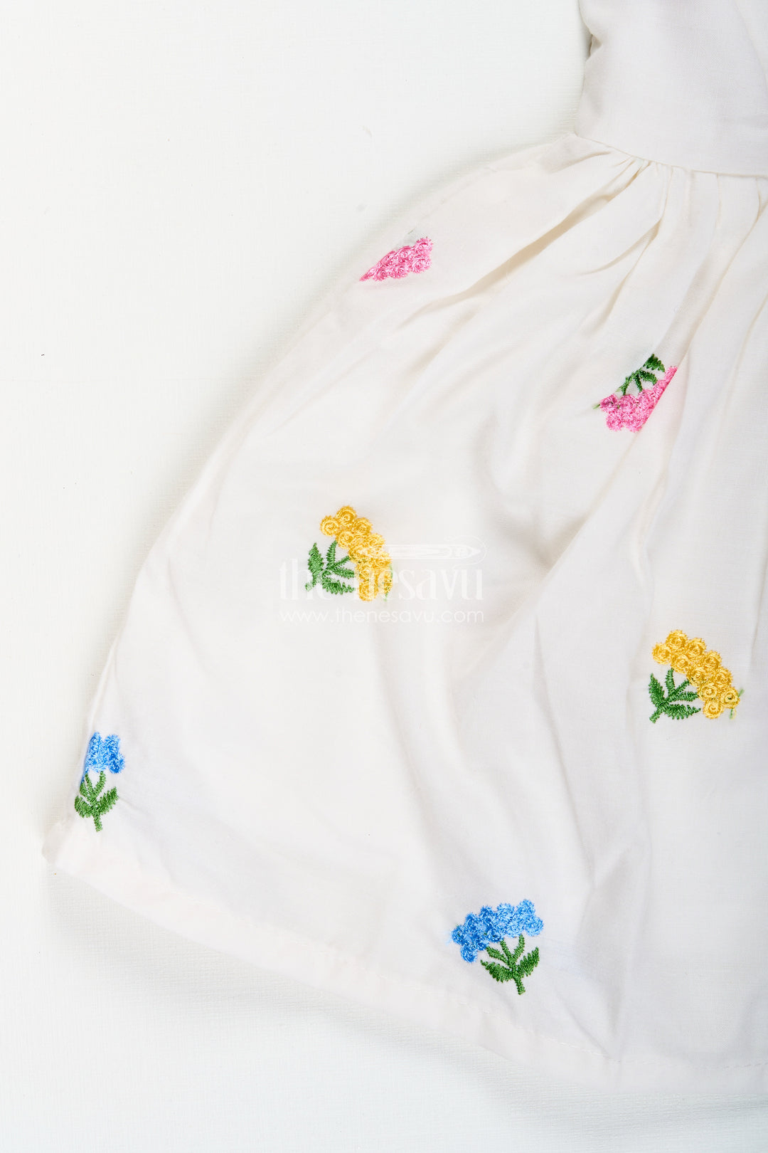 Baby girl white cotton frock with floral embroidery for casual outings