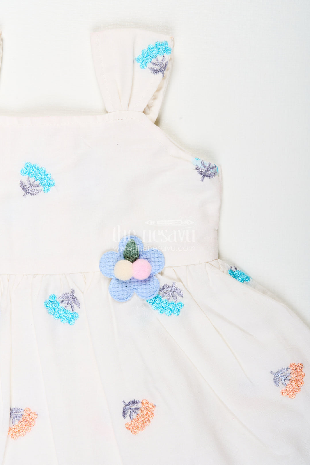 Sleeveless frock for baby girls with multicolor floral embroidery