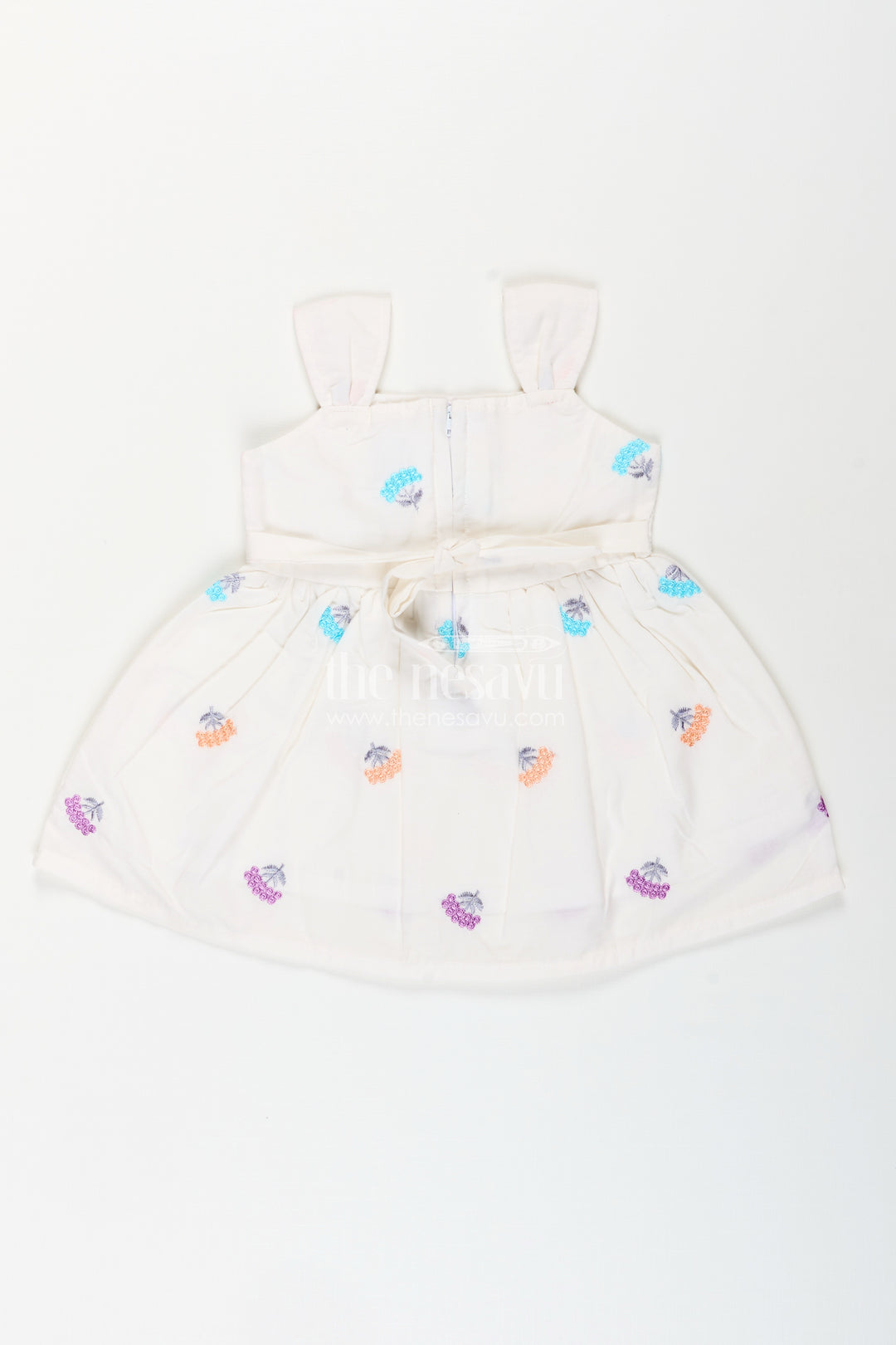 Sleeveless frock for baby girls with multicolor floral embroidery