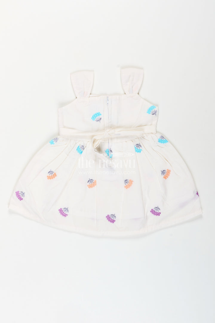Sleeveless frock for baby girls with multicolor floral embroidery