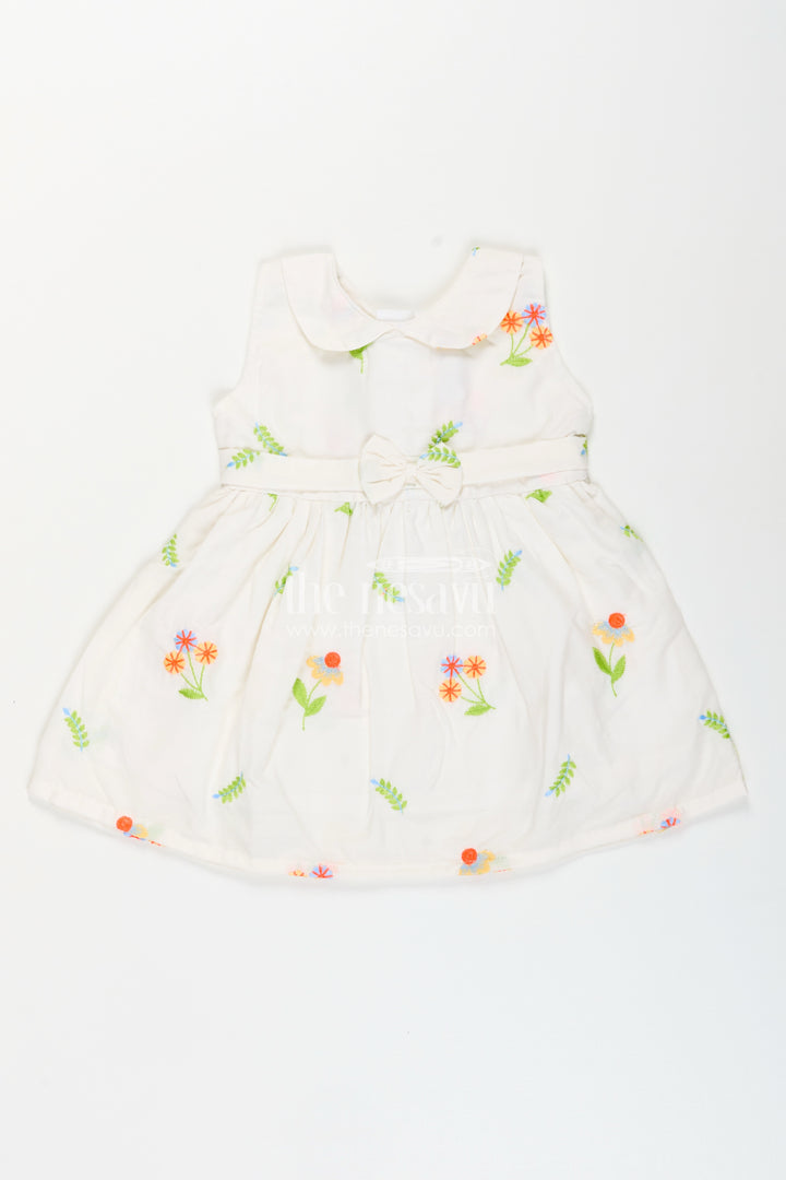 Nesavu cotton baby girl frock with pastel floral embroidery and peter pan collar
