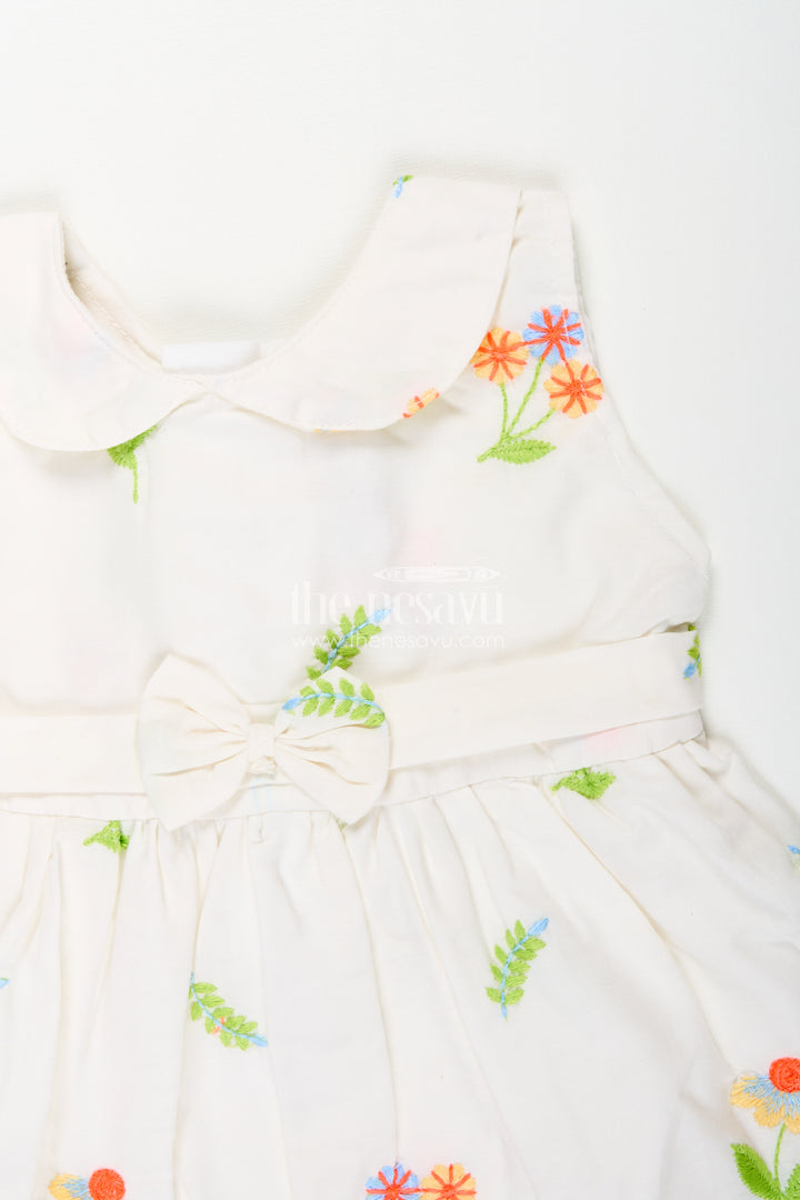 Nesavu cotton baby girl frock with pastel floral embroidery and peter pan collar