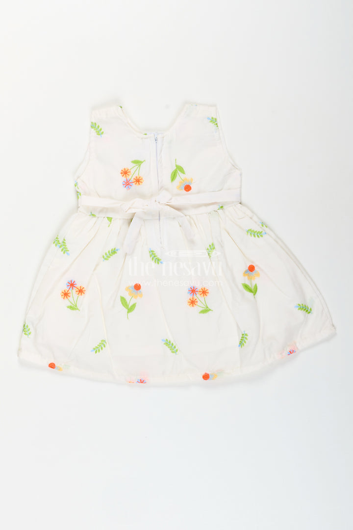 Nesavu cotton baby girl frock with pastel floral embroidery and peter pan collar