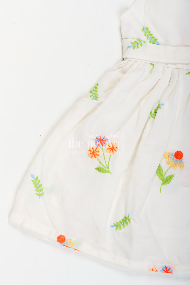 Nesavu cotton baby girl frock with pastel floral embroidery and peter pan collar