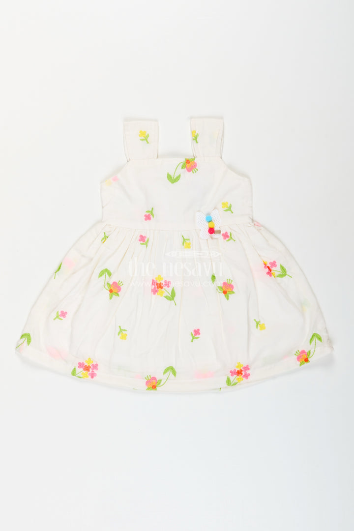 Baby girl cotton frock with thread embroidery for summer outings