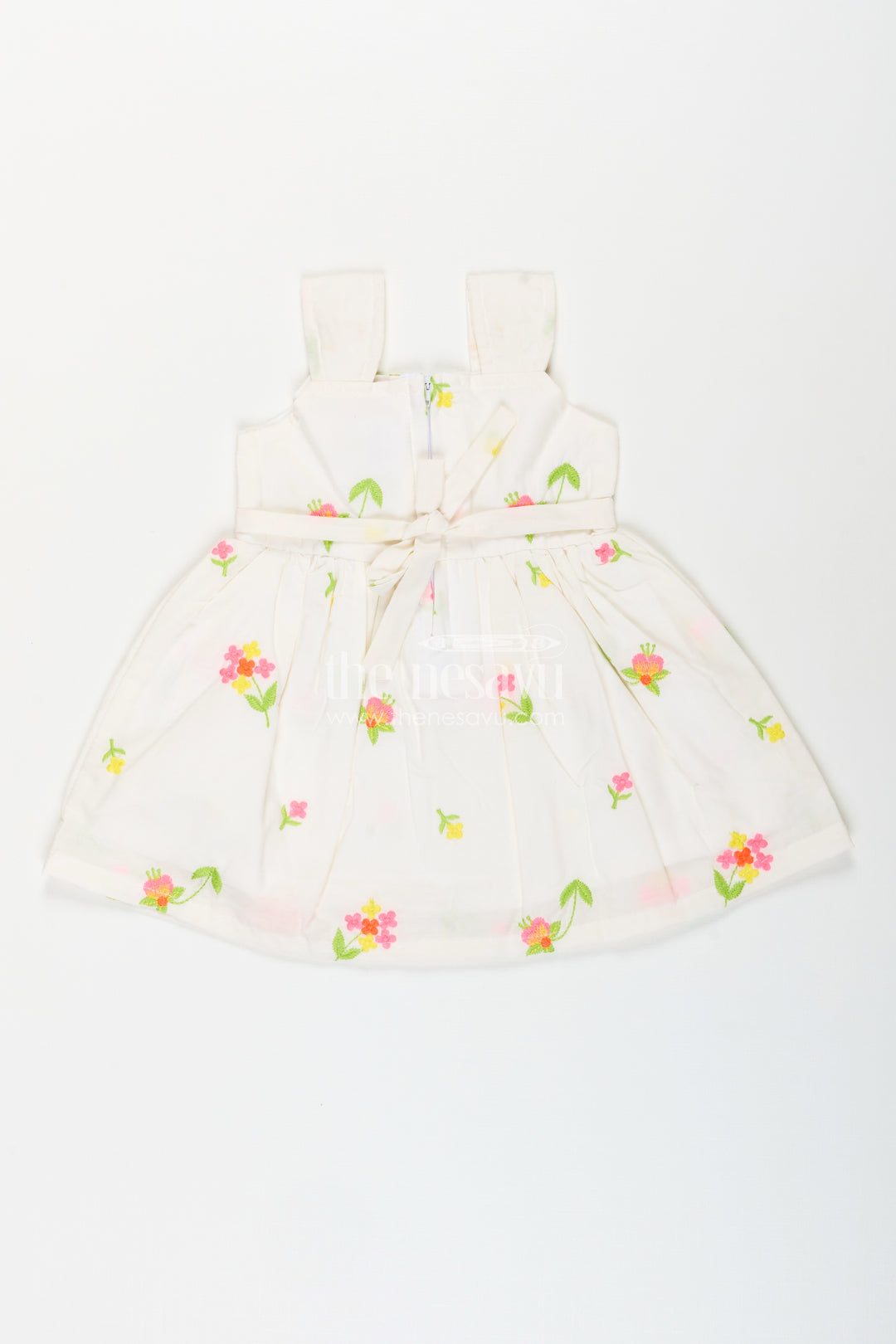 Baby girl cotton frock with thread embroidery for summer outings