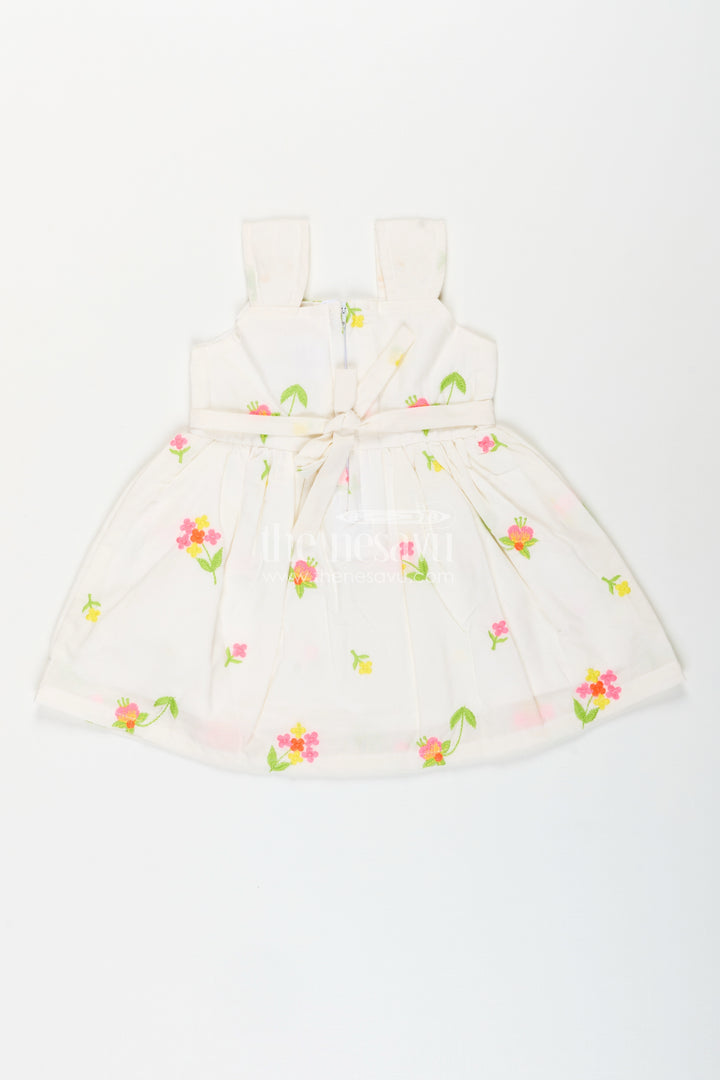 Baby girl cotton frock with thread embroidery for summer outings