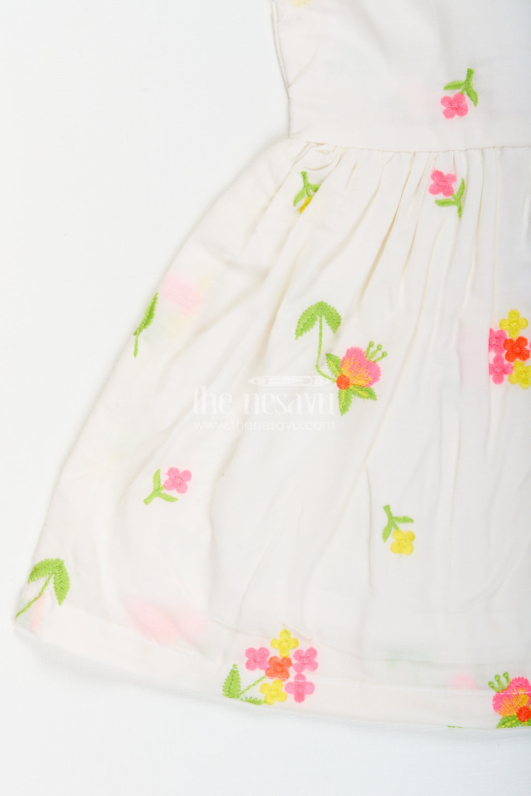 Baby girl cotton frock with thread embroidery for summer outings