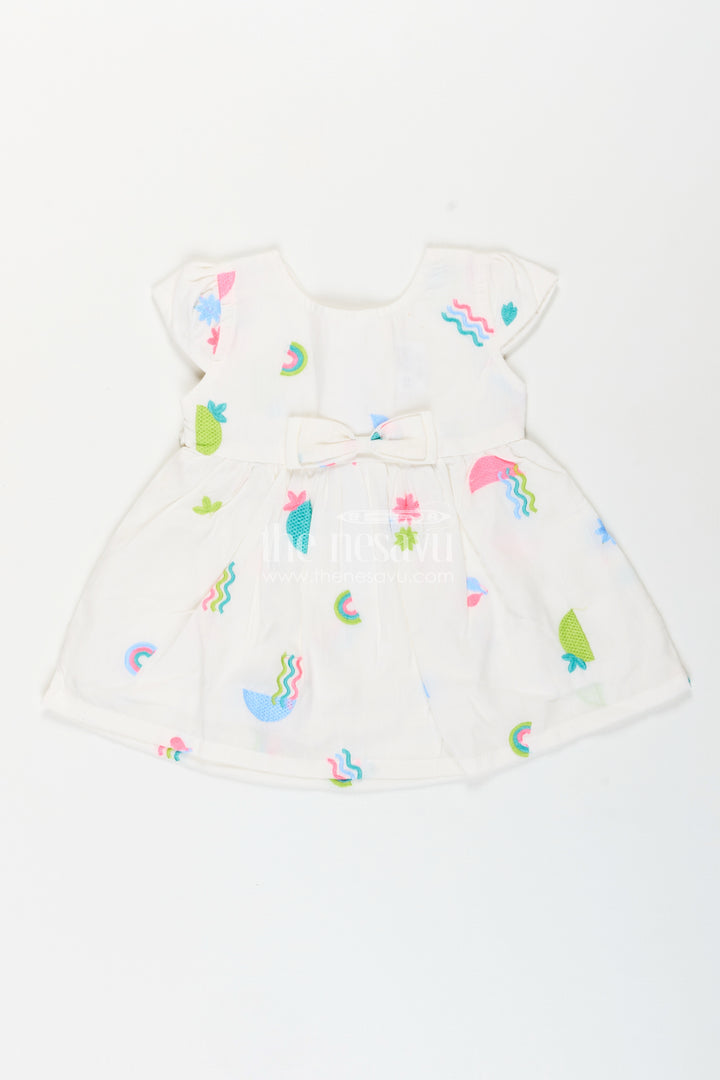 Baby girl sleeveless frock with rainbow embroidery for casual photoshoots