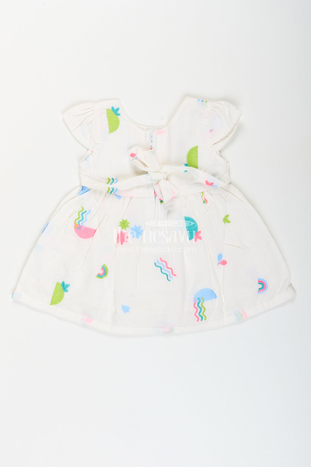 Baby girl sleeveless frock with rainbow embroidery for casual photoshoots