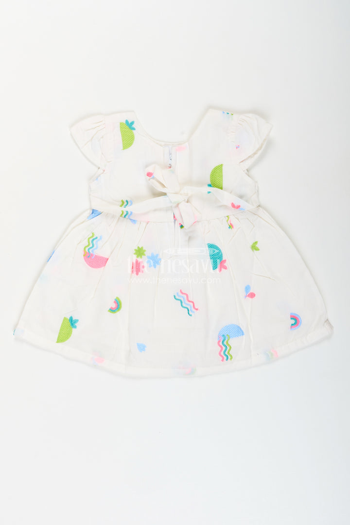 Baby girl sleeveless frock with rainbow embroidery for casual photoshoots