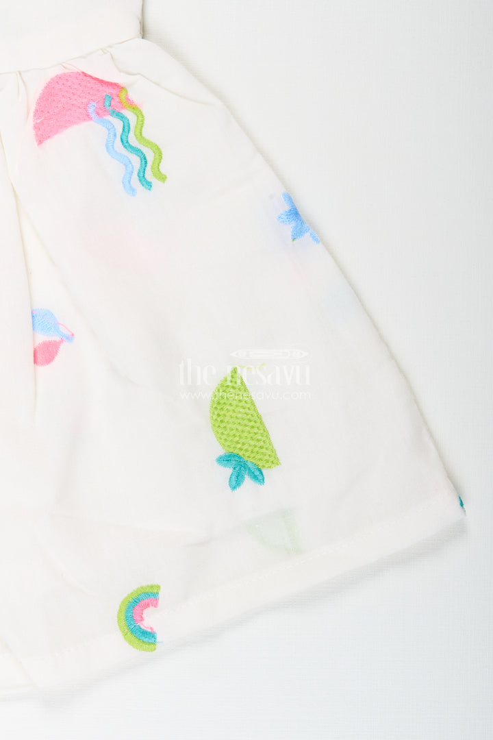Baby girl sleeveless frock with rainbow embroidery for casual photoshoots