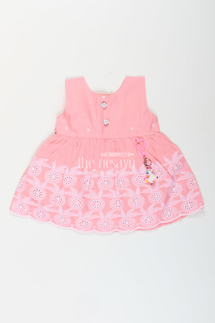 Pink frock for baby girls with white floral embroidery