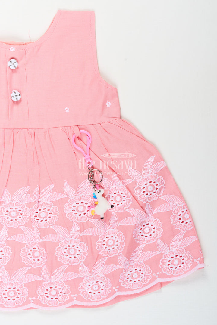 Pink frock for baby girls with white floral embroidery
