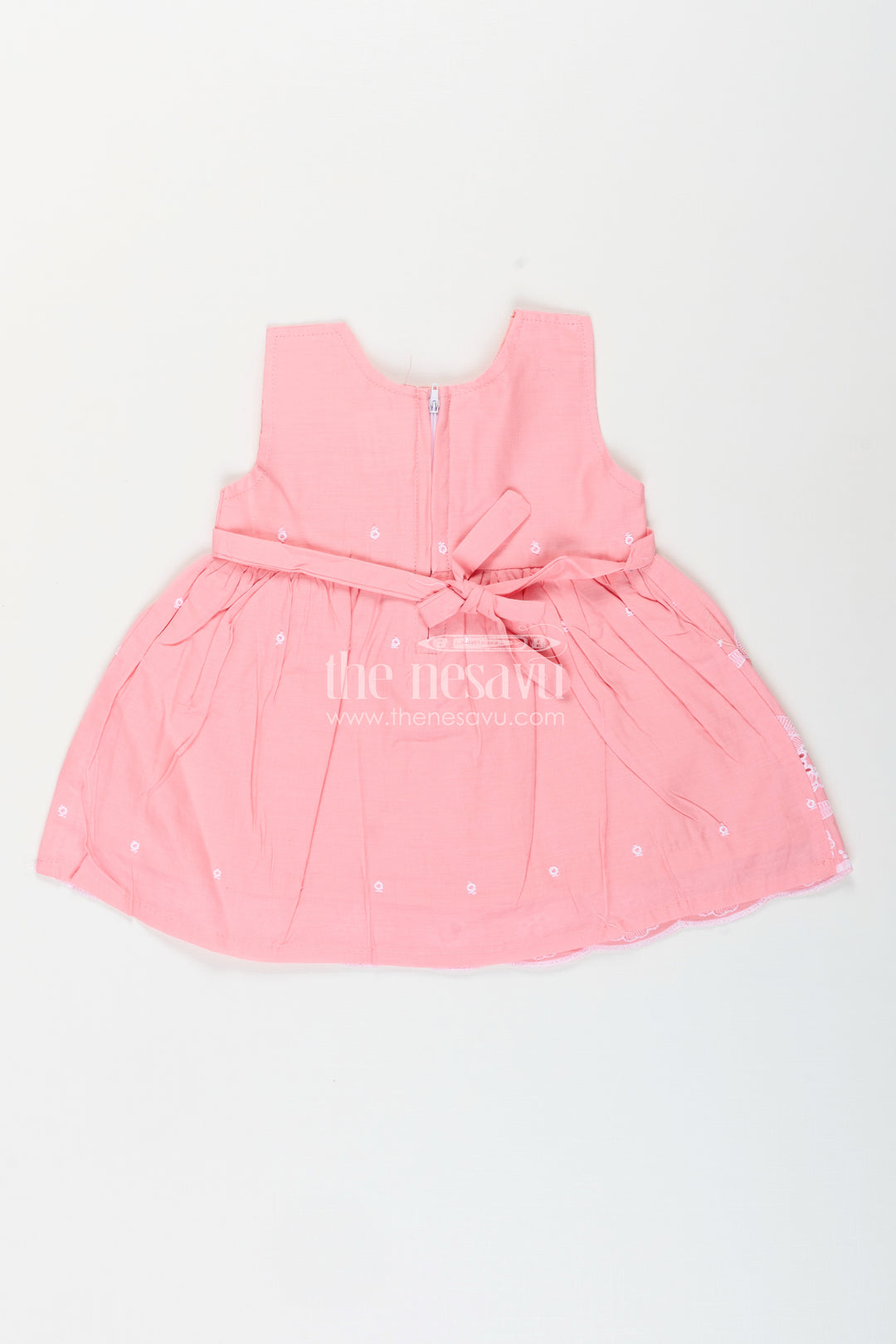 Pink frock for baby girls with white floral embroidery