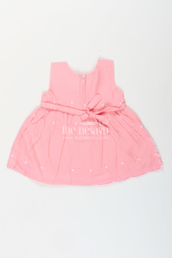 Pink frock for baby girls with white floral embroidery