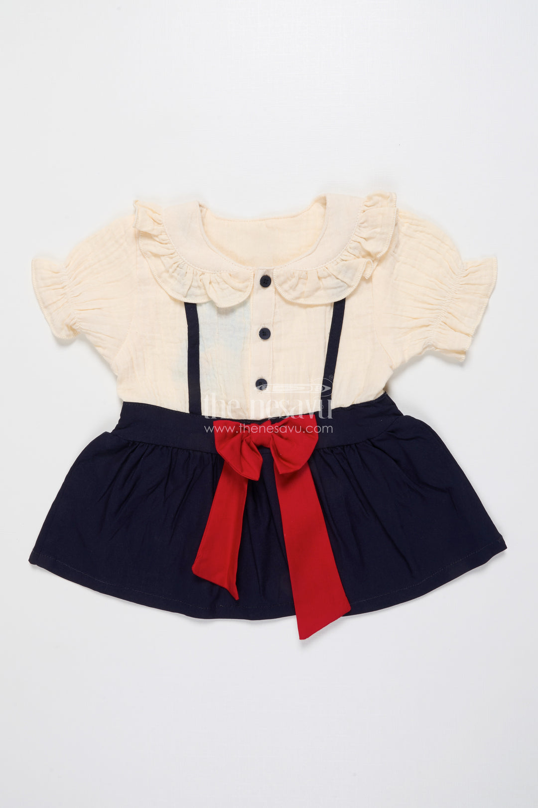 Muslin Cotton Frock for Baby Girls with Bow Detail and Button Front