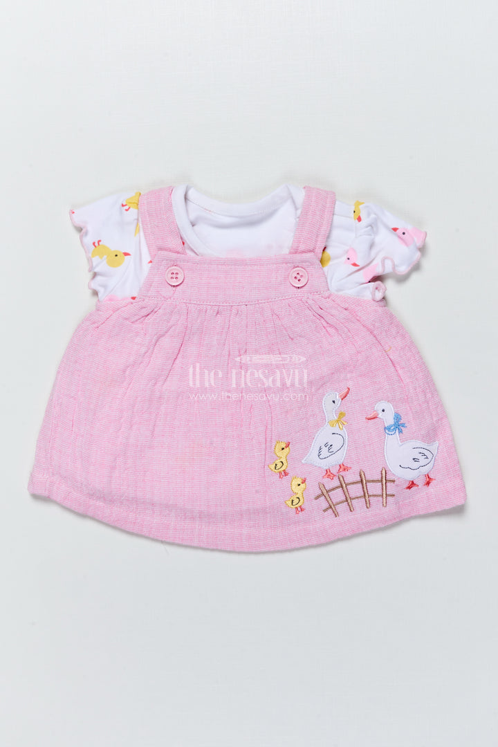 Baby Girl Frock with Embroidered Ducks for Playful Outings and Photo Days