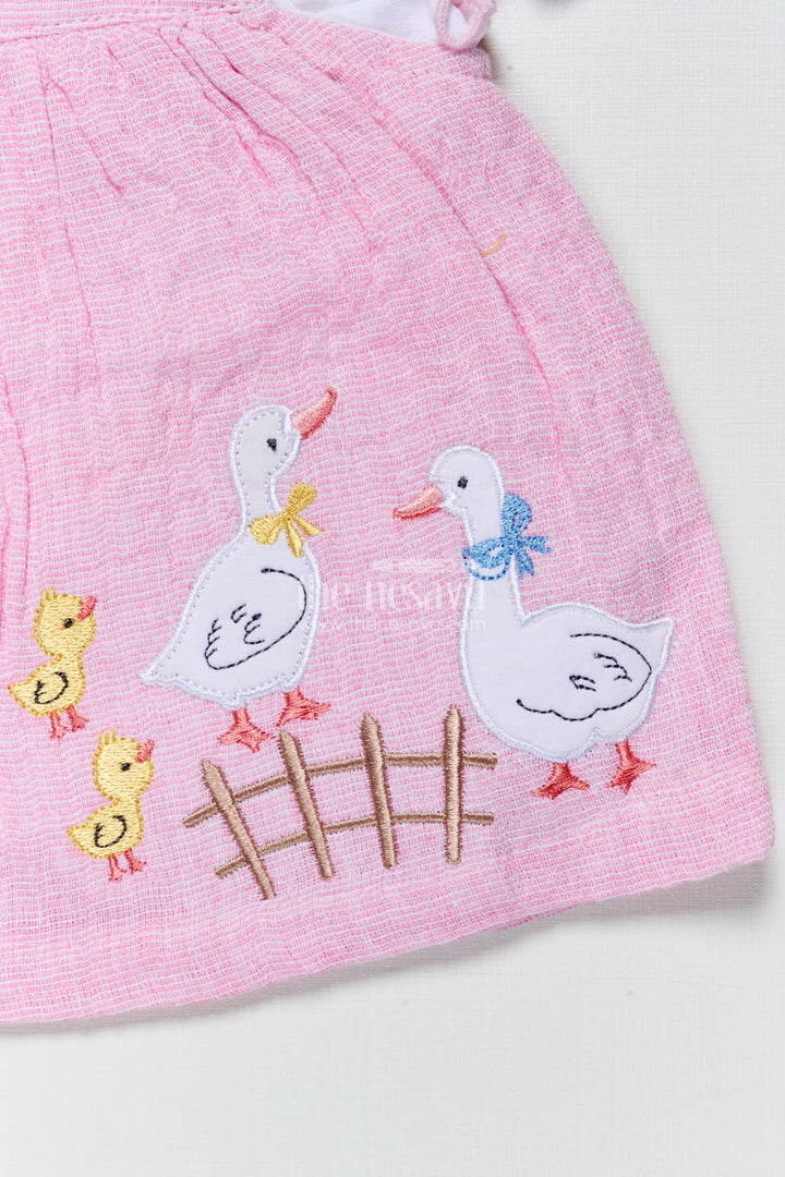 Baby Girl Frock with Embroidered Ducks for Playful Outings and Photo Days
