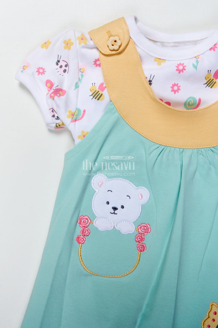 Girls Casual Cotton Dress Set with Bear Embroidery for Everyday Wear