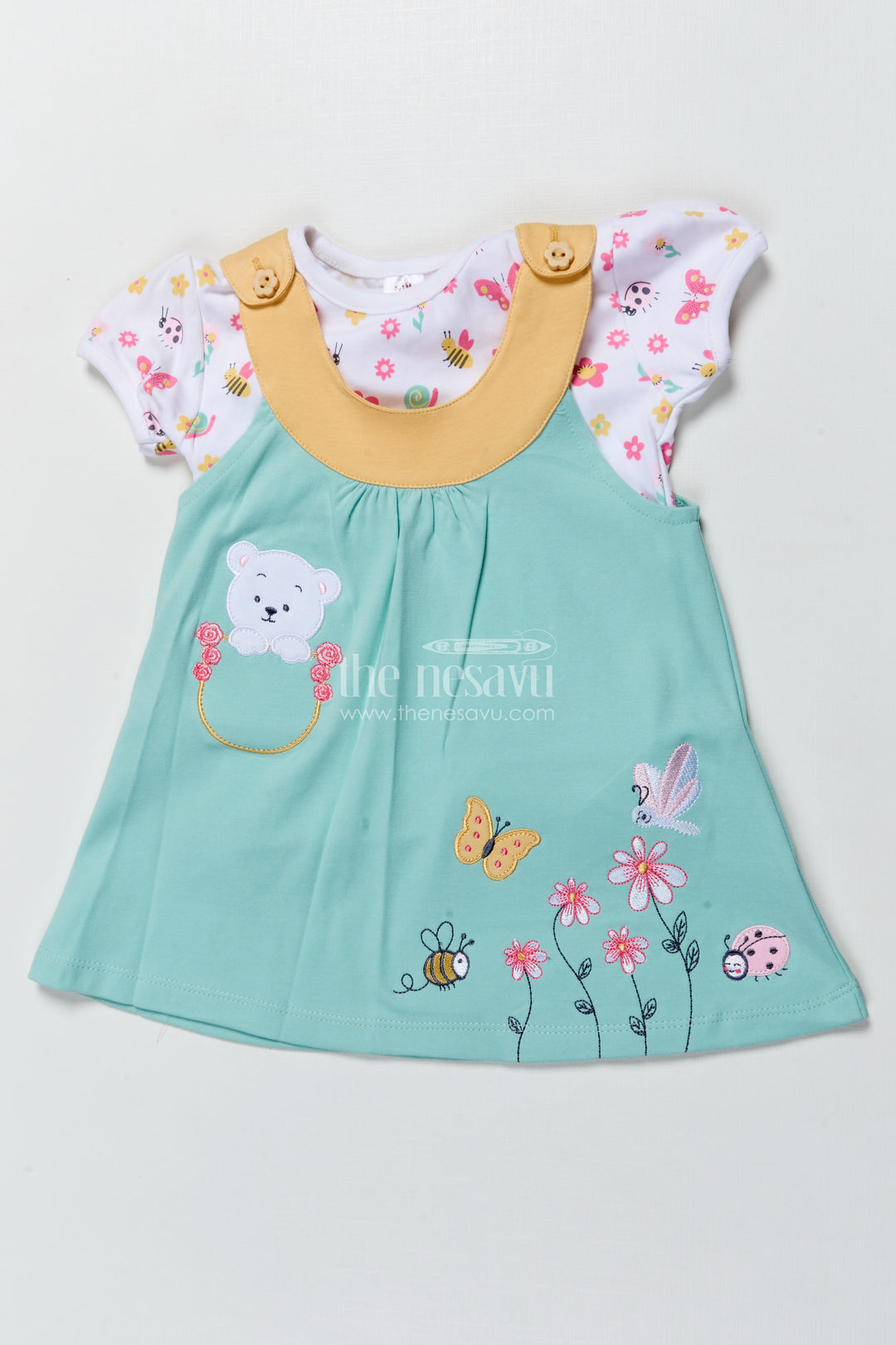 Girls Casual Cotton Dress Set with Bear Embroidery for Everyday Wear