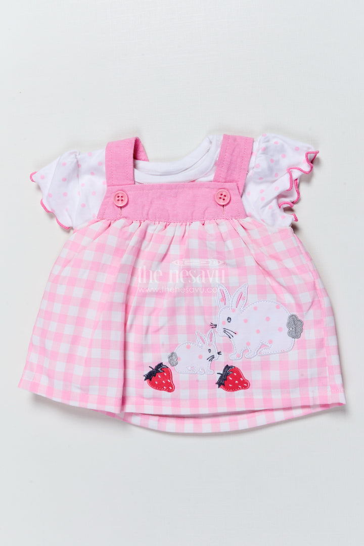 Baby Girl Frock with Bunny and Strawberry Appliqué for Adorable Everyday Style
