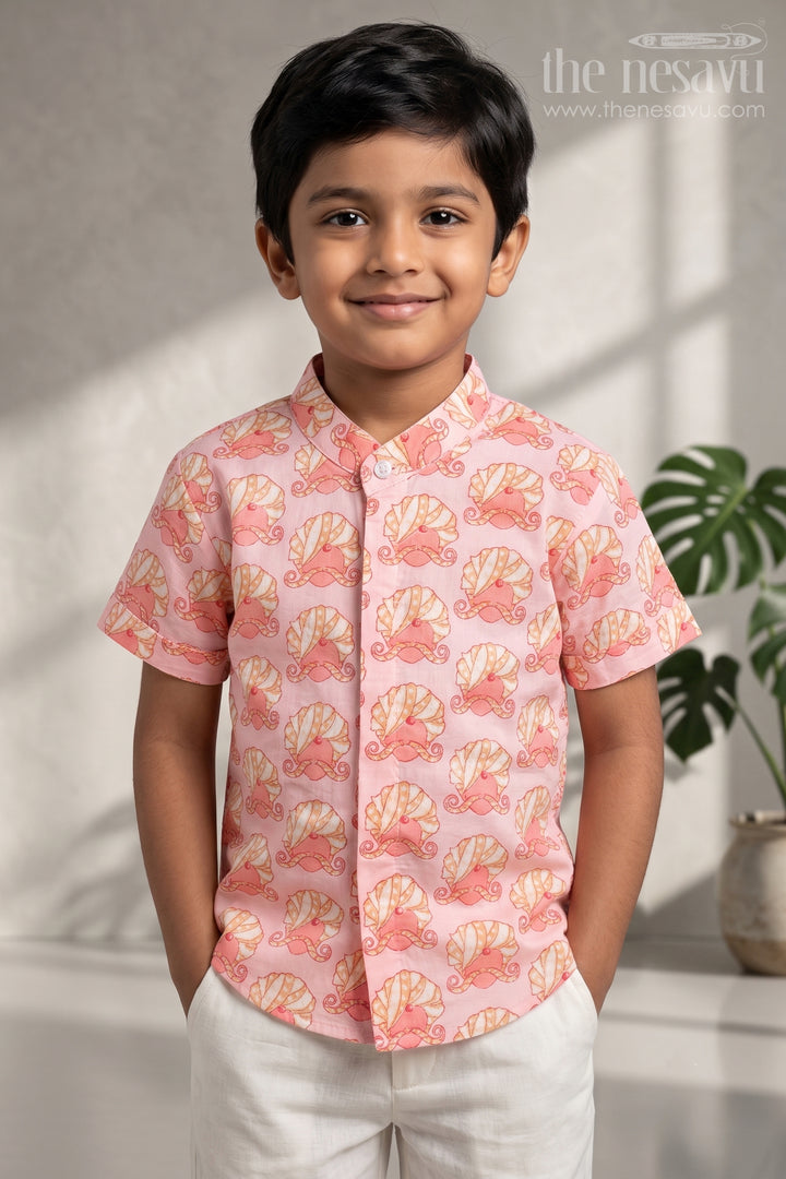 Boys Rajasthani Printed Pink Cotton Shirt By The Nesavu
