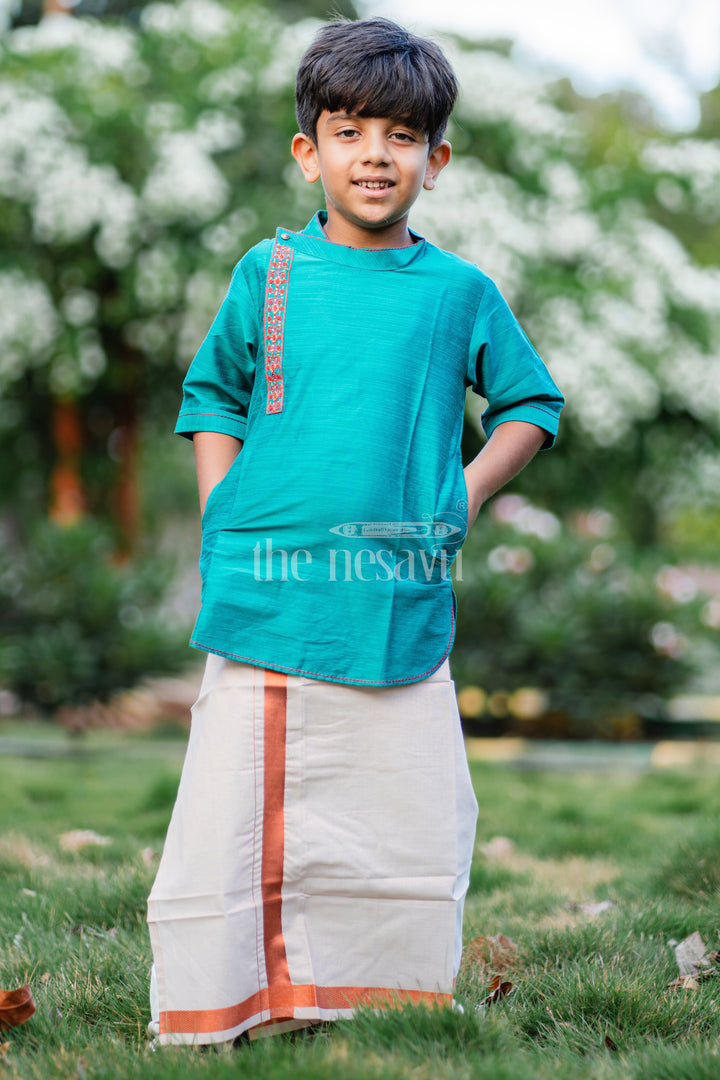 Boys Green Cotton Blend Shirt with Embroidery Detail and new trend shirts Look for Everyday Fashion
