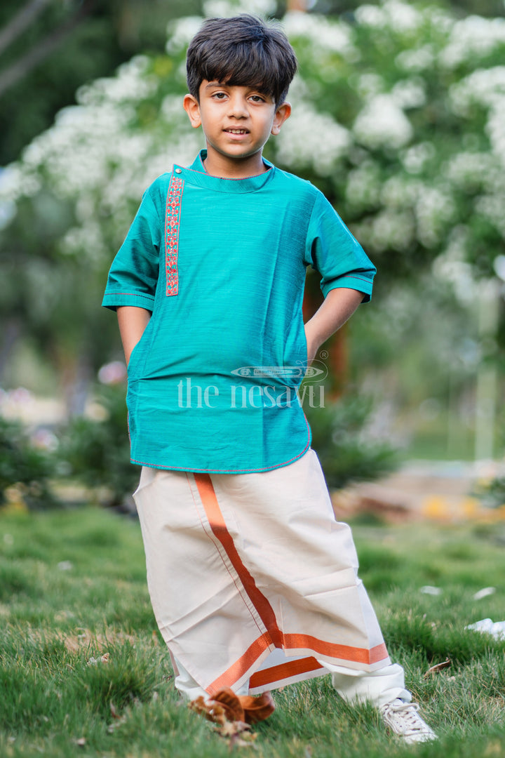 Boys Green Cotton Blend Shirt with Embroidery Detail and new trend shirts Look for Everyday Fashion