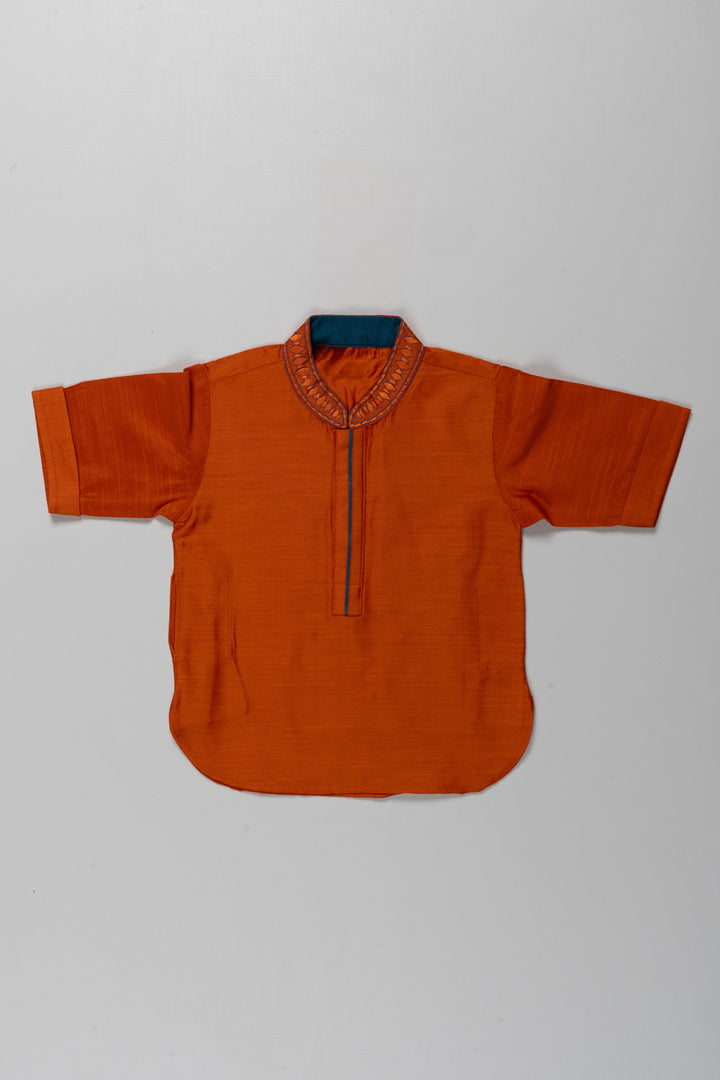 Boys Orange Cotton Blend Shirt with Embellished Neckline Detailing and casual dress shirts Look
