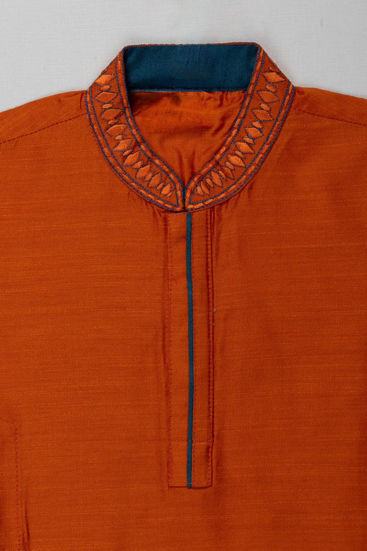 Boys Orange Cotton Blend Shirt with Embellished Neckline Detailing and casual dress shirts Look