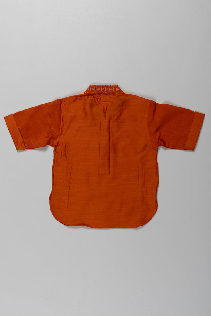 Boys Orange Cotton Blend Shirt with Embellished Neckline Detailing and casual dress shirts Look